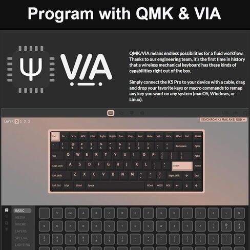Keychron K3 Max QMK/VIA Custom Ultra-Slim Wireless Mechanical Keyboard, 2.4 GHz/Bluetooth/Wired 3-Mode 75% Layout Programmable RGB Backlit Red Switch, Aluminum Frame Gaming Keyboard for Mac Windows in Saudi Arabia