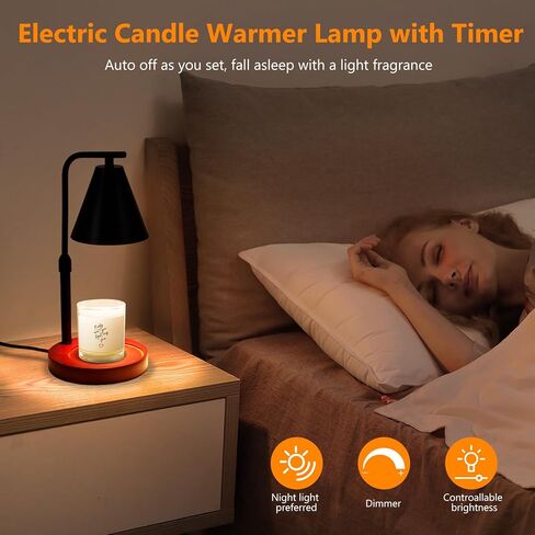 مصباح تدفئة الشموع من LemonBest - سخان مصباح شمعة مع مؤقت وخافت، سخان مصباح شمعة كهربائي لشموع الجرة وهدايا الترحيب بالمنزل الجديد وهدايا عيد ميلاد للنساء (ذهبي فاتح) in Kuwait