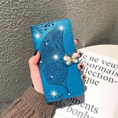 حقيبة محفظة لـ Samsung Galaxy A14 ، علبة جلد الفراشة مع قفل مغناطيسي وغطاء حامل بطاقة نقدية لـ Galaxy A14 ، Rhinestone Blue in Saudi Arabia