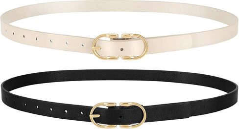 WERFORU 2Pack Thin Belts for Women Skinny Leather Belts for Jeans Pants Women Thin Leather Belt Black Belt with Gold Buckle in Saudi Arabia