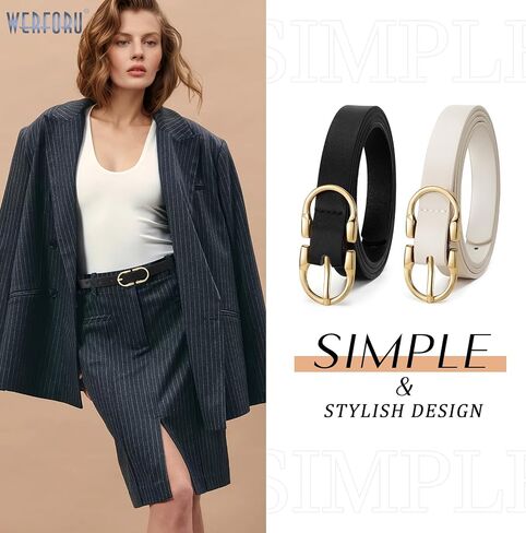 WERFORU 2Pack Thin Belts for Women Skinny Leather Belts for Jeans Pants Women Thin Leather Belt Black Belt with Gold Buckle in Saudi Arabia