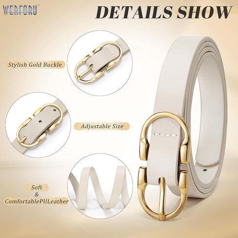 WERFORU 2Pack Thin Belts for Women Skinny Leather Belts for Jeans Pants Women Thin Leather Belt Black Belt with Gold Buckle in Saudi Arabia
