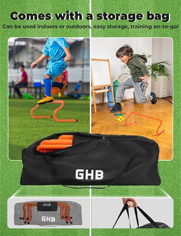 GHB 10 Pack Agility Hurdles Speed Agility Training Hurdles, Detachable Sturdy Hurdles Training Equipment Set with Carry Bag for Kids,Athletes,Soccer,Basketball in Kuwait