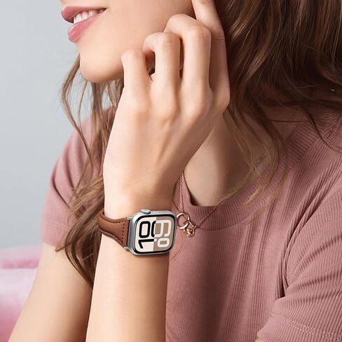 Wipalor جلد رفيع نطاق نطاقات Apple Watch للنساء 42 مم 41 مم 40 مم 38 مم 46 مم 45 مم 44 مم 49 ملم سلسلة 10 9 8 7 6 5 4 3 2 1 SE ، أعلى الحبوب الأصلية لفريق iPhone Watch Bands Slim Cute Iwatch Bands in Kuwait