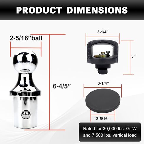 60618 Puck System Gooseneck Hitch Ball Kit متوافق مع 2013-2024 Dodge Ram 2500 3500 2-5/16 بوصة كرة Gooseneck لسرير الشاحنة مع مراسي سلسلة أمان Gooseneck | 30000 رطل GTW / 7500 رطل VTW in Saudi Arabia