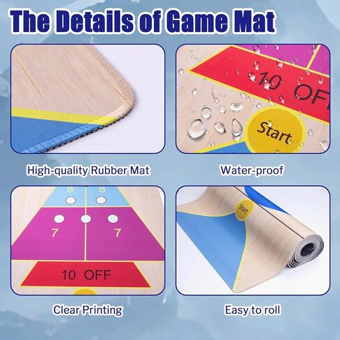 Shuffleboard, Curling and Bowling 3 in 1 Board Game Set,with 8.98 Foot Game Mat,2 Cues,8 Curling Rocks,6 Bowling Pins,Fun Family Game in Kuwait