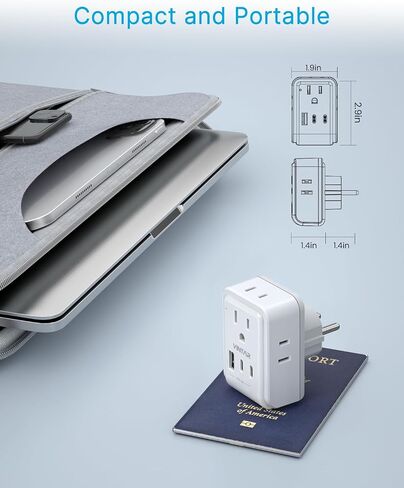 2 Pack Type E F Travel Plug Adapter ، Vintar Germany France Plug Adapter مع 4 منافذ 3 منافذ USB (2USB C) ، محول منفذ كوريا الجنوبية ، محول السلطة Schuko لنا إلى أوروبا إسبانيا اليونان كوريا كوريا in Kuwait