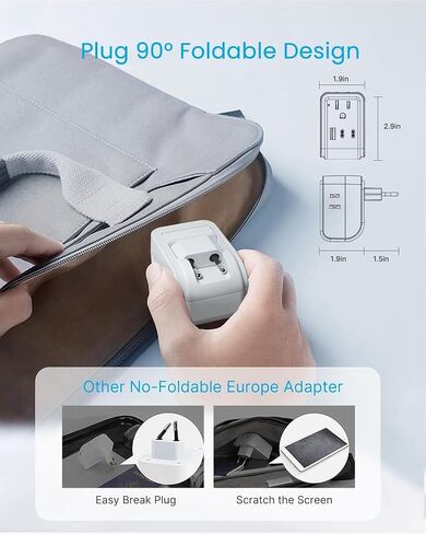 2 Pack Type E F Travel Plug Adapter ، Vintar Germany France Plug Adapter مع 4 منافذ 3 منافذ USB (2USB C) ، محول منفذ كوريا الجنوبية ، محول السلطة Schuko لنا إلى أوروبا إسبانيا اليونان كوريا كوريا in Kuwait