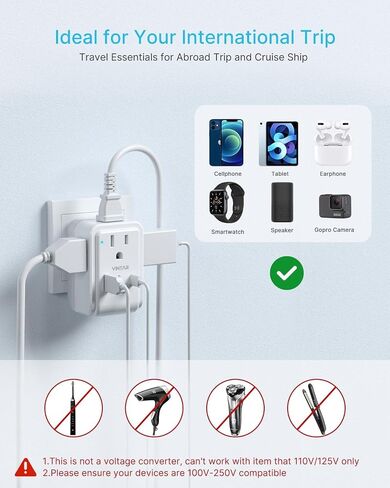 2 Pack Type E F Travel Plug Adapter ، Vintar Germany France Plug Adapter مع 4 منافذ 3 منافذ USB (2USB C) ، محول منفذ كوريا الجنوبية ، محول السلطة Schuko لنا إلى أوروبا إسبانيا اليونان كوريا كوريا in Kuwait