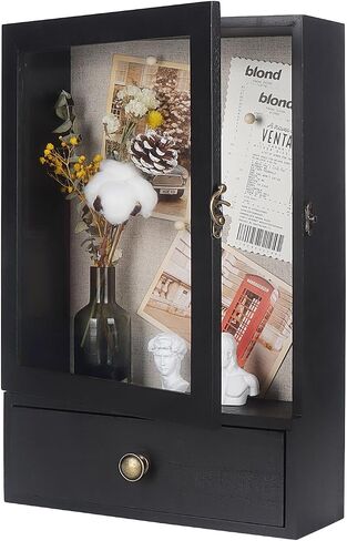 Butizone Shadow Box Frame, Wood Shadow Box Display Case with Soft Line Back, Shattered Resistant Glass and Drawer, for Display The Pictures, Collections, Medals, Bouquet on The Wall or Tabletop in Saudi Arabia