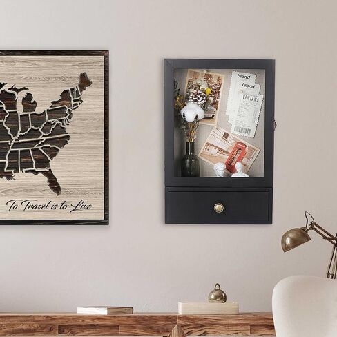 Butizone Shadow Box Frame, Wood Shadow Box Display Case with Soft Line Back, Shattered Resistant Glass and Drawer, for Display The Pictures, Collections, Medals, Bouquet on The Wall or Tabletop in Saudi Arabia