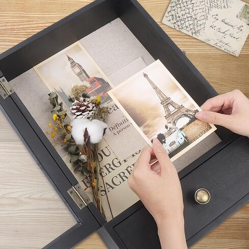Butizone Shadow Box Frame, Wood Shadow Box Display Case with Soft Line Back, Shattered Resistant Glass and Drawer, for Display The Pictures, Collections, Medals, Bouquet on The Wall or Tabletop in Saudi Arabia