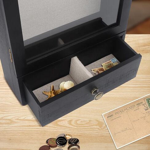 Butizone Shadow Box Frame, Wood Shadow Box Display Case with Soft Line Back, Shattered Resistant Glass and Drawer, for Display The Pictures, Collections, Medals, Bouquet on The Wall or Tabletop in Saudi Arabia