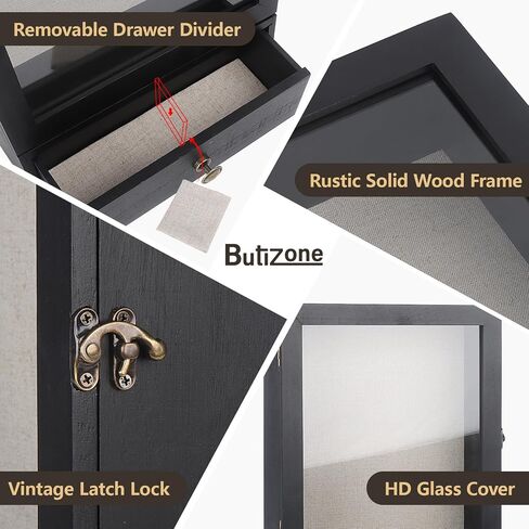 Butizone Shadow Box Frame, Wood Shadow Box Display Case with Soft Line Back, Shattered Resistant Glass and Drawer, for Display The Pictures, Collections, Medals, Bouquet on The Wall or Tabletop in Saudi Arabia