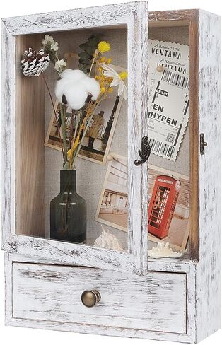 Butizone Shadow Box Frame, Wood Shadow Box Display Case with Soft Line Back, Shattered Resistant Glass and Drawer, for Display The Pictures, Collections, Medals, Bouquet on The Wall or Tabletop in Saudi Arabia