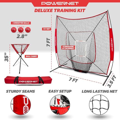 PowerNet Baseball Softball Practice Net 7x7 with Baseball Accessories for Practice Pitching, Batting & Fielding, Ball Caddy, Weighted Baseballs, Tee in Kuwait