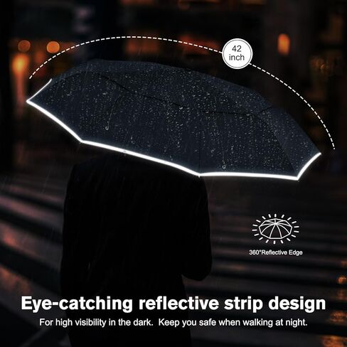 G4Free 42 Inch Windproof Travel Compact Umbrella for Rain & Sun, Double Canopy Umbrella with Reflective Strip, Automatic Open & Close Folding Umbrella with Cover Bag for Women Men in Kuwait