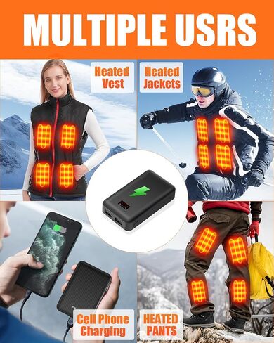 Battery Pack for Heated Vest Jacket Coat Pants and Heating Underwear, 5V2A Heated Clothing Replacement Battery Pack (Black, 5V2A USB Port 10000mAh) in Kuwait