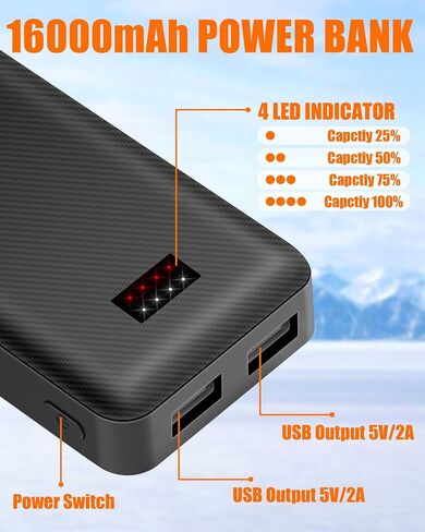 Battery Pack for Heated Vest Jacket Coat Pants and Heating Underwear, 5V2A Heated Clothing Replacement Battery Pack (Black, 5V2A USB Port 10000mAh) in Kuwait