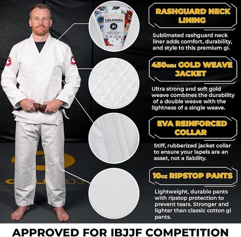 Gold BJJ Calavera Jiu Jitsu Gi - كيمونو فاخر منسوج ذهبي قوي للغاية - زي معتمد من مسابقة IBJJF in Kuwait