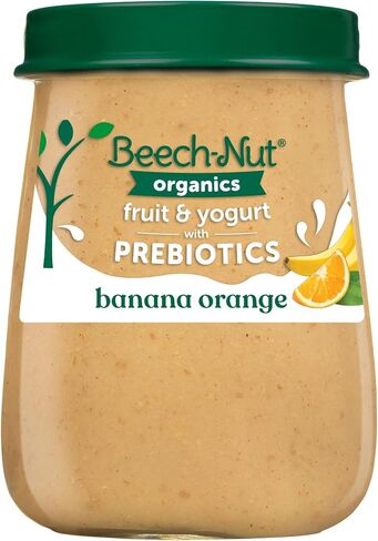 Beech-Nut Organic Fruit & Yogurt Baby Food Jars with Prebiotics, Organic Banana Berry & Yogurt Puree, Stage 2 Baby Food for Babies 6 Months and Up, Non-GMO, 4oz Glass Jars, 10ct in Kuwait