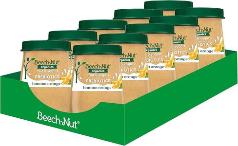 Beech-Nut Organic Fruit & Yogurt Baby Food Jars with Prebiotics, Organic Banana Berry & Yogurt Puree, Stage 2 Baby Food for Babies 6 Months and Up, Non-GMO, 4oz Glass Jars, 10ct in Kuwait