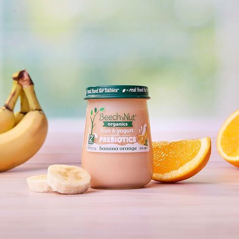 Beech-Nut Organic Fruit & Yogurt Baby Food Jars with Prebiotics, Organic Banana Berry & Yogurt Puree, Stage 2 Baby Food for Babies 6 Months and Up, Non-GMO, 4oz Glass Jars, 10ct in Kuwait