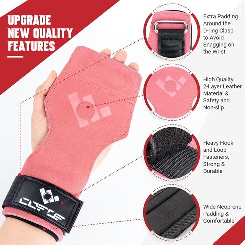 Weight Lifting Wrist Strap,Double Layer Leather Weightlifting Wrist Strap for Deadlift and Powerlifting, Adjustable Neoprene Padded Gym Workout Lifting Wrist Hooks for Men/Women(Pair) in Kuwait