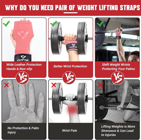 Weight Lifting Wrist Strap,Double Layer Leather Weightlifting Wrist Strap for Deadlift and Powerlifting, Adjustable Neoprene Padded Gym Workout Lifting Wrist Hooks for Men/Women(Pair) in Kuwait
