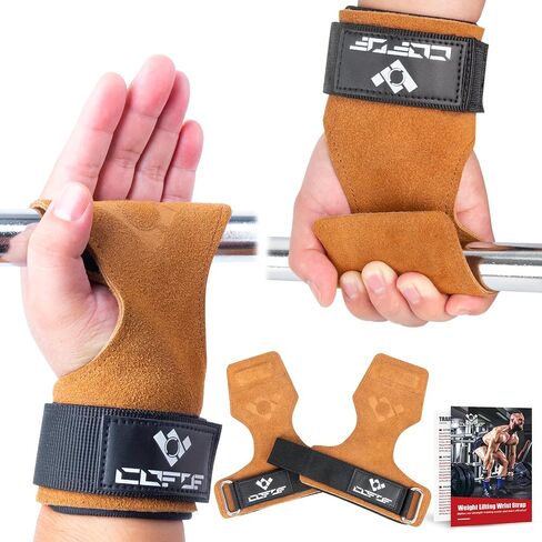 Weight Lifting Wrist Strap,Double Layer Leather Weightlifting Wrist Strap for Deadlift and Powerlifting, Adjustable Neoprene Padded Gym Workout Lifting Wrist Hooks for Men/Women(Pair) in Kuwait