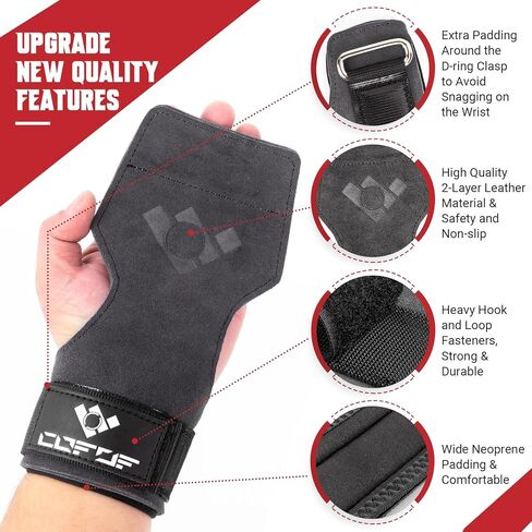 حزام معصم لرفع الأثقال، حزام معصم جلدي مزدوج الطبقات لرفع الأثقال ورفع الأثقال، خطافات معصم مبطنة بالنيوبرين قابلة للتعديل للرجال والنساء (زوج) in Kuwait