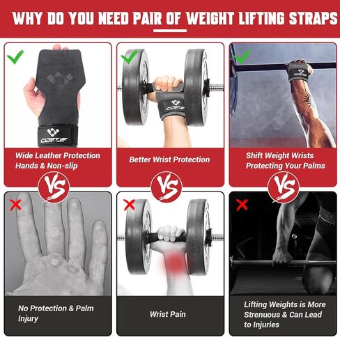 حزام معصم لرفع الأثقال، حزام معصم جلدي مزدوج الطبقات لرفع الأثقال ورفع الأثقال، خطافات معصم مبطنة بالنيوبرين قابلة للتعديل للرجال والنساء (زوج) in Kuwait