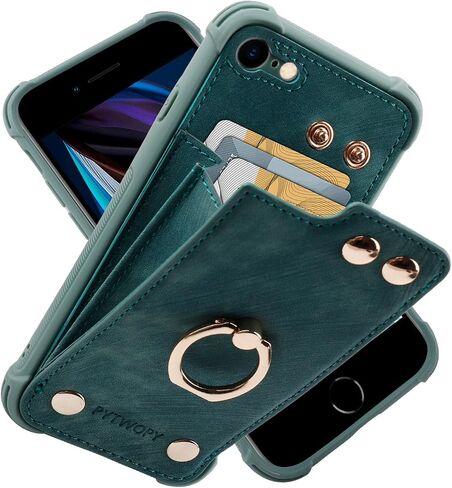 Wallet Case Compatible for iPhone SE 2022/2020,iPhone 7/8 with Card Holder,Shockproof Phone Cover Supports 360°Rotation Ring Stand and RFID Blocking for iPhone SE2/SE3/7/8,Blue Green in Saudi Arabia