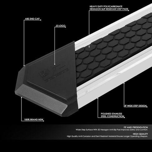 J2 Engineering J2-STEPB-ZTL-8260-SS 10 Inches Side Step Bar Running Boards Compatible with 07-19 Silverado/Sierra Extended Cab, Metallic/Black in Kuwait