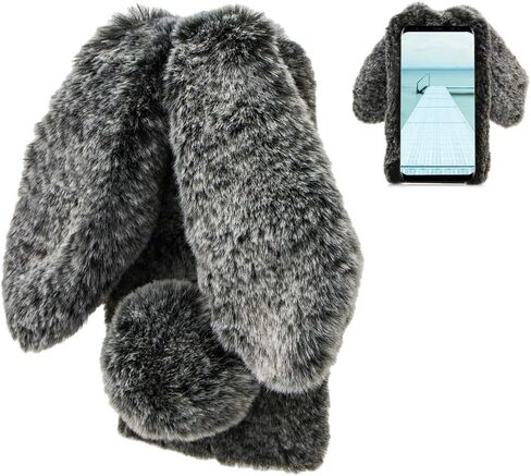 Rabbit Case for Samsung Galaxy S8, Cute 3D Bunny Ears Soft Furry Hairball Fuzzy Winter Warm Faux Fur Plush Fluffy Flexible TPU Bumper Protective Skin Cover for Women Girls - Purple in Kuwait