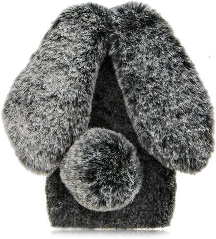 Rabbit Case for Samsung Galaxy S8, Cute 3D Bunny Ears Soft Furry Hairball Fuzzy Winter Warm Faux Fur Plush Fluffy Flexible TPU Bumper Protective Skin Cover for Women Girls - Purple in Kuwait