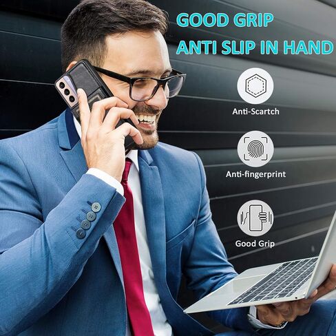 Phone Case for Samsung Galaxy S21 Plus Glaxay S21+ 5G with Tempered Glass Screen Protector and Credit Card Holder Wallet Cover Stand Leather Cell Gaxaly S21+5G S21plus 21S + S 21 21+ G5 Cases Blue in Kuwait