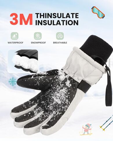 قفازات التزلج على الجليد من OutdoorMaster للأطفال، قفازات حرارية شتوية مقاومة للرياح مقاومة للماء 3M للأولاد والبنات، تناسب الرياضات الشتوية للشباب، والتزلج، والتزلج على الجليد in Kuwait