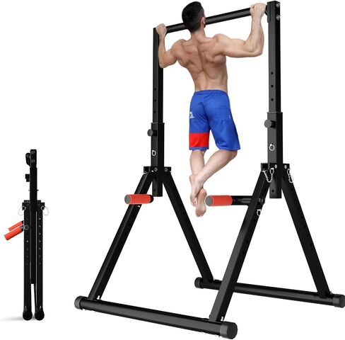 DOBESTS Foldable Power Tower Pull Up Bar Dip Station Adjustable Multifunction Workout Pull Up Tower Station Gym Strength Training Equipment for Home Outdoor, Triangular Legs, Support 700lbs in Kuwait