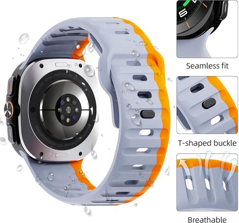Sport Bands Compatible with Samsung Galaxy Watch Ultra Band 47mm,Soft Silicone Waterproof Strap for Galaxy Watch Ultra Breathable Bands Men Women (Gray/Orange, Galaxy Ultra 47mm) in Saudi Arabia