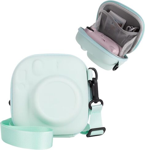 Hard EVA Storage Case Widely Compatible with Fujifilm Instax Mini 12/11/9/8/99/90/40, Instant Camera Protective Carrying Case with Adjustable Strap - Mint Green in Kuwait