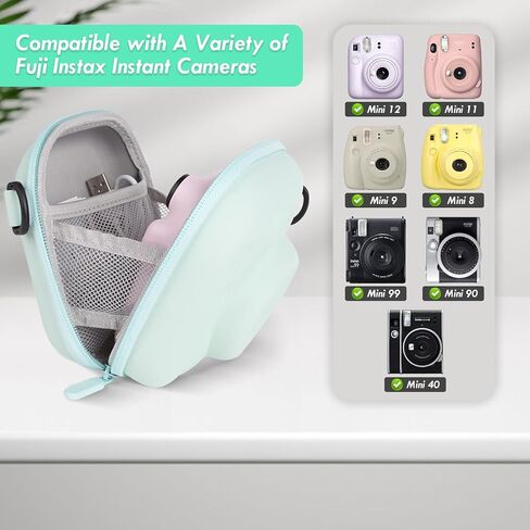 Hard EVA Storage Case Widely Compatible with Fujifilm Instax Mini 12/11/9/8/99/90/40, Instant Camera Protective Carrying Case with Adjustable Strap - Mint Green in Kuwait