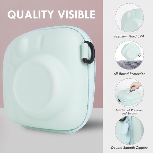 Hard EVA Storage Case Widely Compatible with Fujifilm Instax Mini 12/11/9/8/99/90/40, Instant Camera Protective Carrying Case with Adjustable Strap - Mint Green in Kuwait