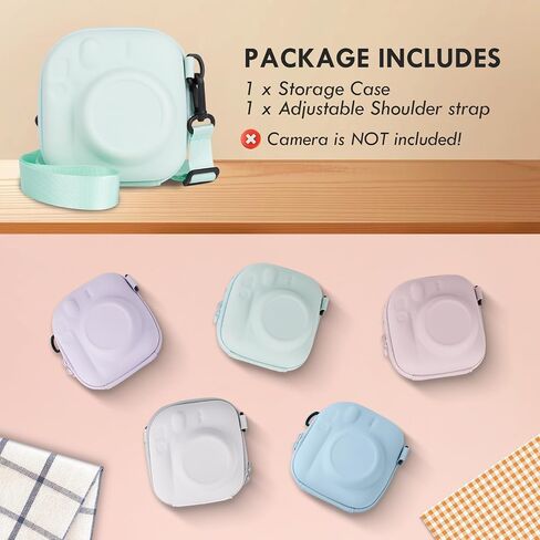 Hard EVA Storage Case Widely Compatible with Fujifilm Instax Mini 12/11/9/8/99/90/40, Instant Camera Protective Carrying Case with Adjustable Strap - Mint Green in Kuwait