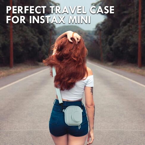 Hard EVA Storage Case Widely Compatible with Fujifilm Instax Mini 12/11/9/8/99/90/40, Instant Camera Protective Carrying Case with Adjustable Strap - Mint Green in Kuwait