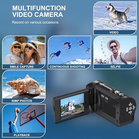 Camcorder Video Camera 2.7K 50MP 16X Digital Zoom Vlogging Camera with LED Fill Light for YouTube, 2.8 Inch LCD Screen Camcorder with 32GB SD Card, 2 Batteries in Saudi Arabia