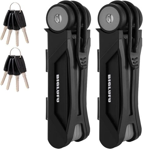 BIGLUFU Bike Lock Bicycle Scooter Motorcycle Folding Locks with 4Keys, Fold Chain Heavy Duty Alloy Steel Foldable Lock with Mounting Bracket 2pc Straps, 86cm/34 Unfolding, 1.92 lbs in Kuwait