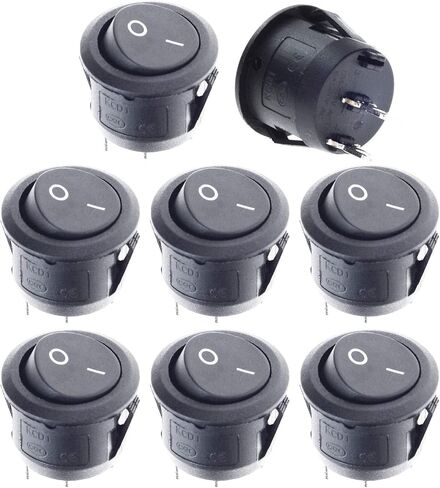 QTEATAK 8 Pcs SPST Snap-in ON-Off 2 Pin Snap Rocker Boat Switch Black AC 250V 15A 125V 20A for Car Auto Boat Household Appliances in Kuwait