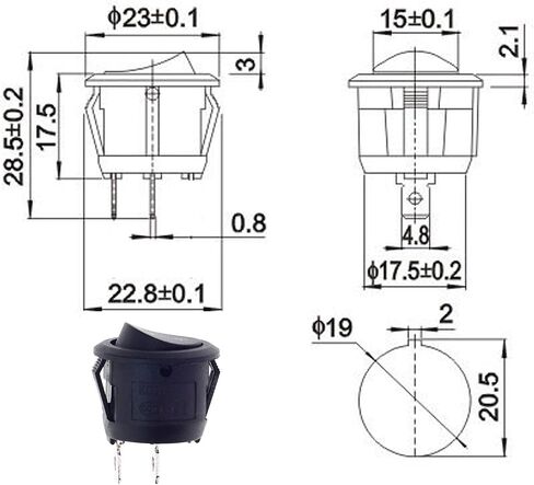 QTEATAK 8 Pcs SPST Snap-in ON-Off 2 Pin Snap Rocker Boat Switch Black AC 250V 15A 125V 20A for Car Auto Boat Household Appliances in Kuwait