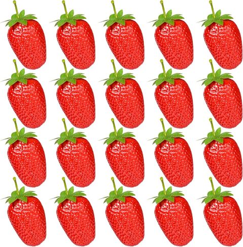 RONRONS 20 Pieces Artificial Strawberry Lifelike Fruit Plastic Strawberries Photography Prop Home Kitchen Cabinet Party Ornament, Large in Saudi Arabia